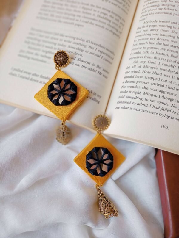 Zupppy Jewellery Rainvas Yellow and black mirror jhumka earrings