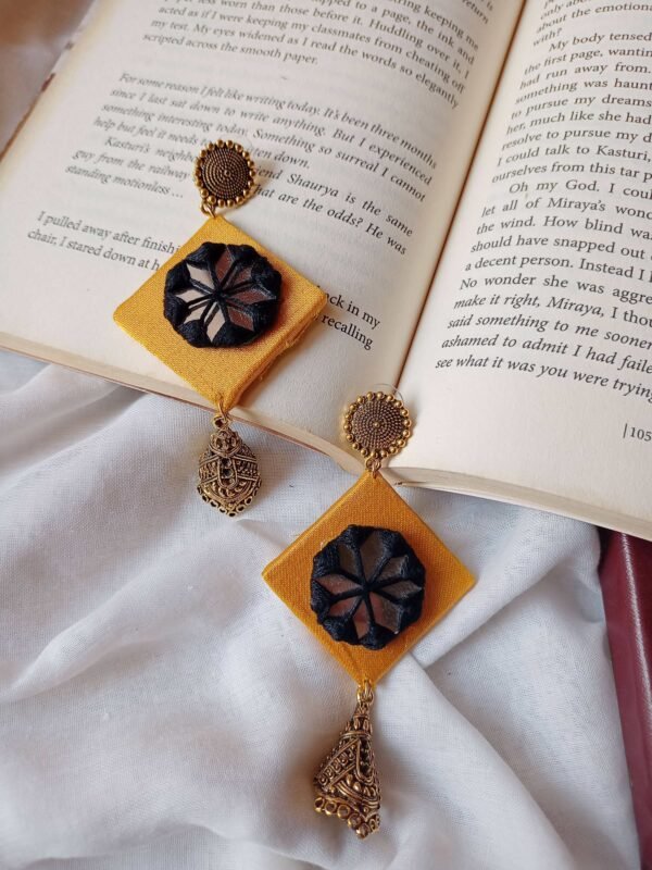 Zupppy Jewellery Rainvas Yellow and black mirror jhumka earrings