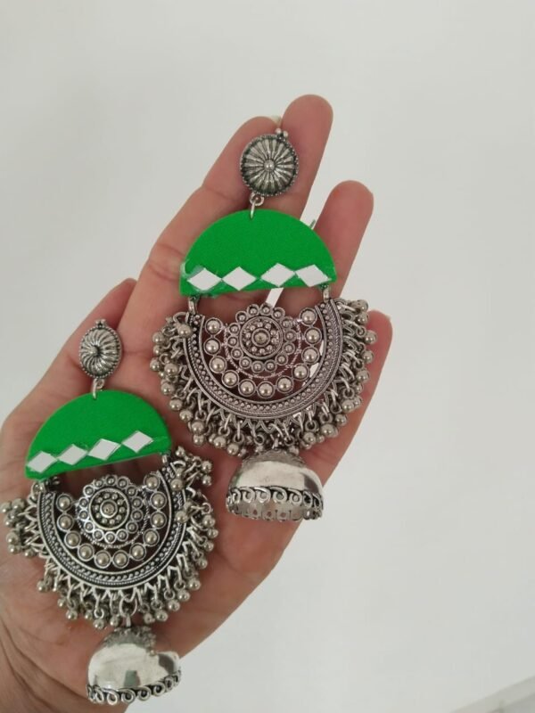 Zupppy Jewellery Rainvas Green oxidized heavy long jhumka with ghungroos