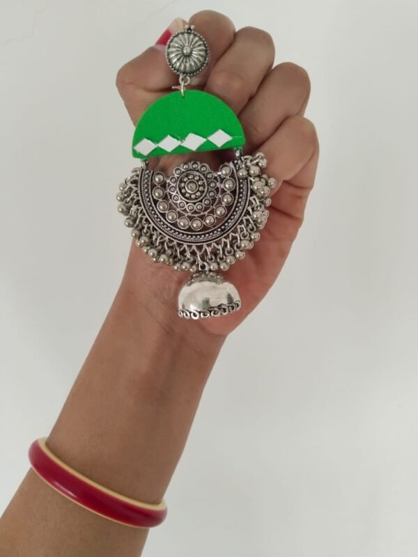 Zupppy Jewellery Rainvas Green oxidized heavy long jhumka with ghungroos