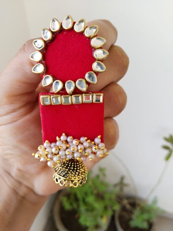 Zupppy Jewellery Rainvas Red rectangular beaded kundan jhumka