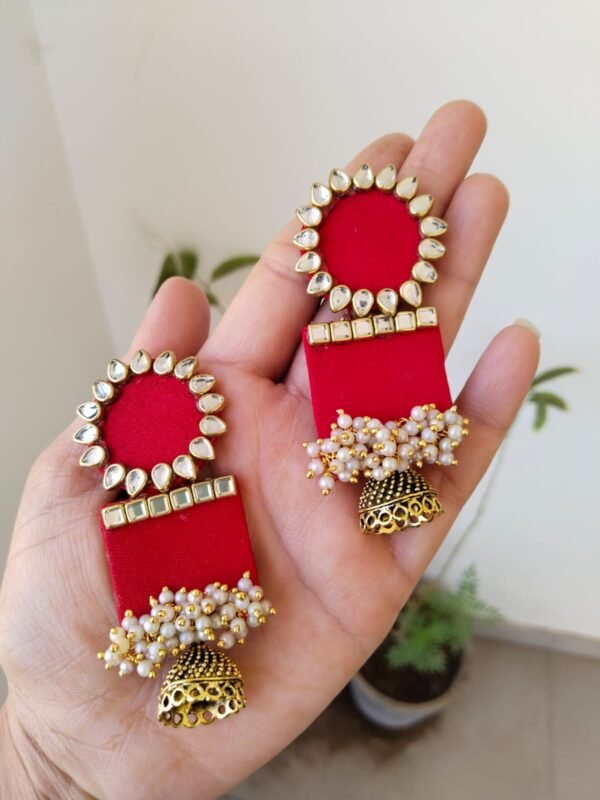 Zupppy Jewellery Rainvas Red rectangular beaded kundan jhumka