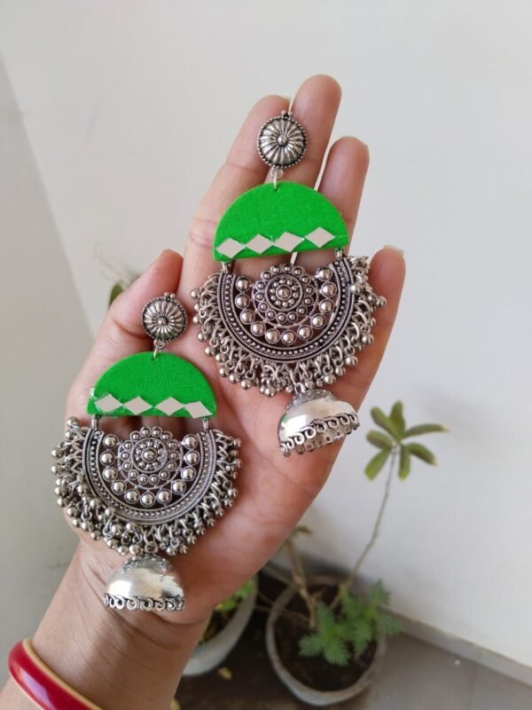 Zupppy Jewellery Rainvas Green oxidized heavy long jhumka with ghungroos