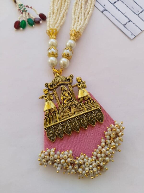 Zupppy Jewellery Rainvas Baby pink and golden long ethnic necklace