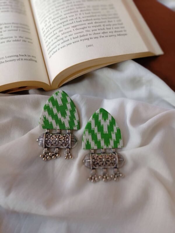 Zupppy Jewellery Rainvas Light Green printed fabric ghungroo earrings