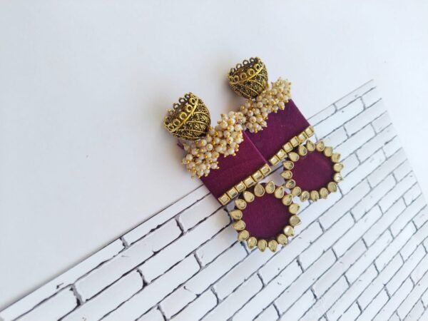 Zupppy Jewellery Rainvas Rectangular jhumka with kundan and pearls Wine