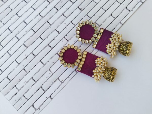 Zupppy Jewellery Rainvas Rectangular jhumka with kundan and pearls Wine