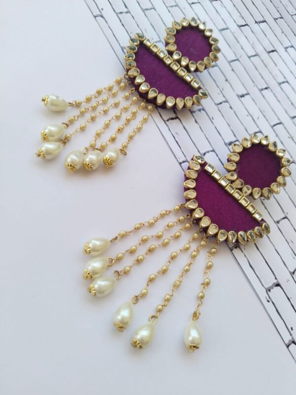 Zupppy Jewellery Rainvas Violet kundan jhumka with pearls chain earrings