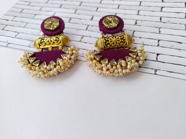 Zupppy Jewellery Rainvas Maroon wine kundan pearls traditional earrings