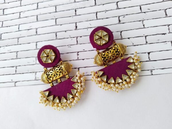 Zupppy Jewellery Rainvas Maroon wine kundan pearls traditional earrings