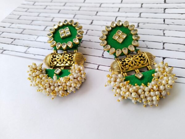 Zupppy Jewellery Rainvas Green with golden beads and pearls traditional earrings