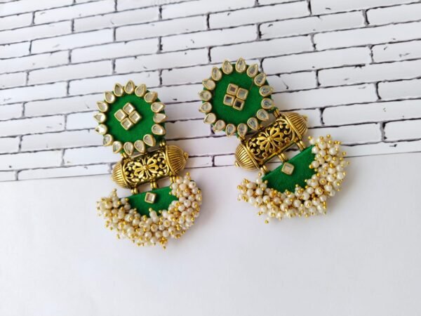 Zupppy Jewellery Rainvas Green with golden beads and pearls traditional earrings