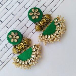 Zupppy Jewellery Rainvas Green kundan semi circle earrings