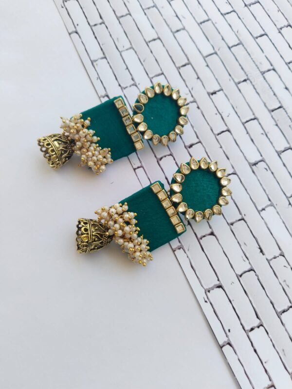 Zupppy Jewellery Rainvas Rectangular jhumka with kundan and pearls Sea green