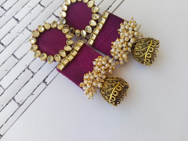 Zupppy Jewellery Rainvas Rectangular jhumka with kundan and pearls Wine