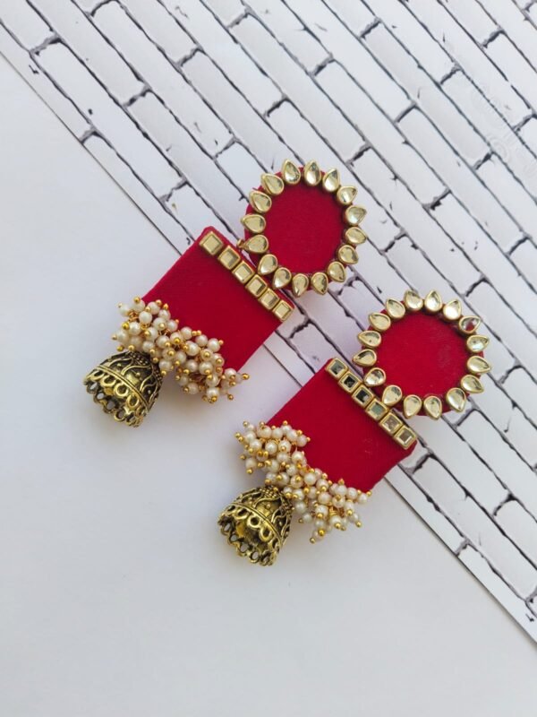 Zupppy Jewellery Rainvas Red rectangular beaded kundan jhumka