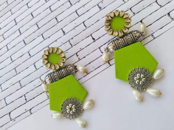 Zupppy Jewellery Rainvas Light Green long jhumka earrings with pearls