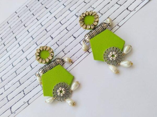 Zupppy Jewellery Rainvas Light Green long jhumka earrings with pearls