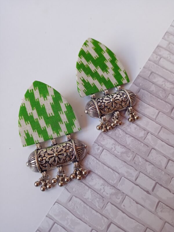 Zupppy Jewellery Rainvas Light Green printed fabric ghungroo earrings