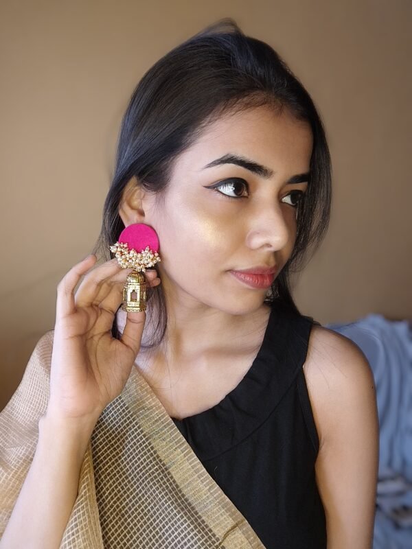 Zupppy Jewellery Rainvas Pink beaded earrings with golden temple bottom