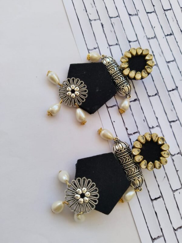 Zupppy Jewellery Rainvas Black long jhumka earrings with pearls for women