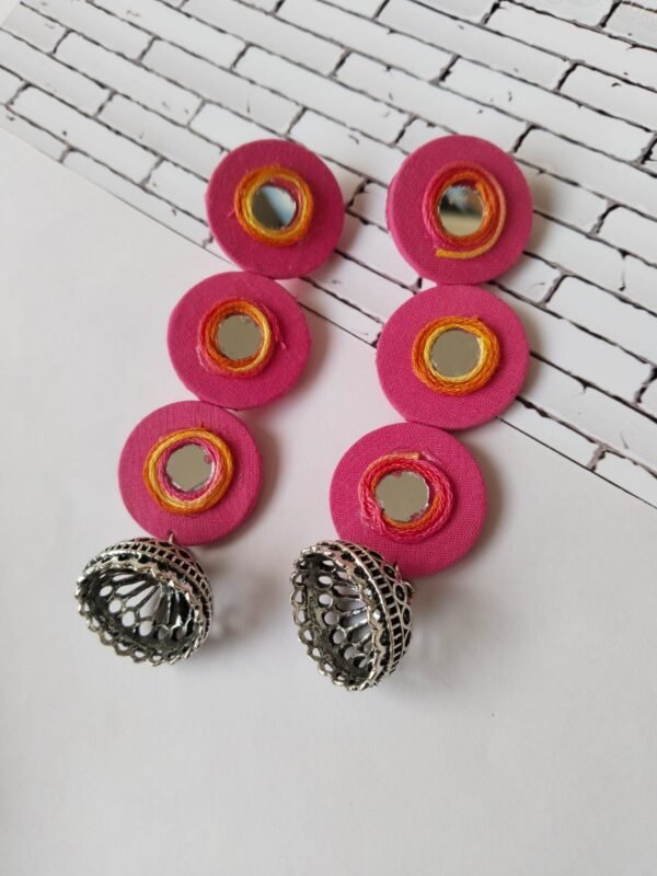 Zupppy Jewellery Rainvas Three drops pink mirror fabric long earrings