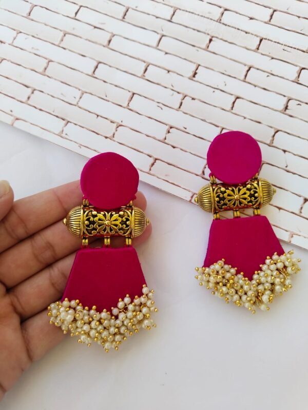 Zupppy Jewellery Rainvas Pink and golden beaded long jhumka earrings