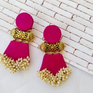 Zupppy Jewellery Rainvas Pink and golden beaded long jhumka earrings