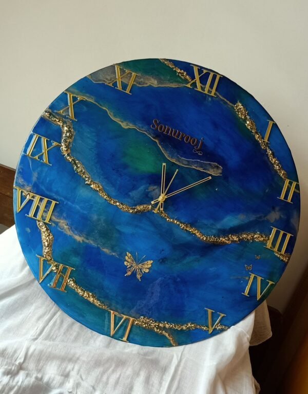 Zupppy clock Deep blue Resin Wall Clock/ Customized