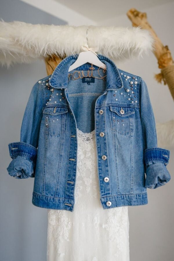 Zupppy Denim Jacket Denim Jacket with Pearls and Beads | Customized Embellished Jean Jacket