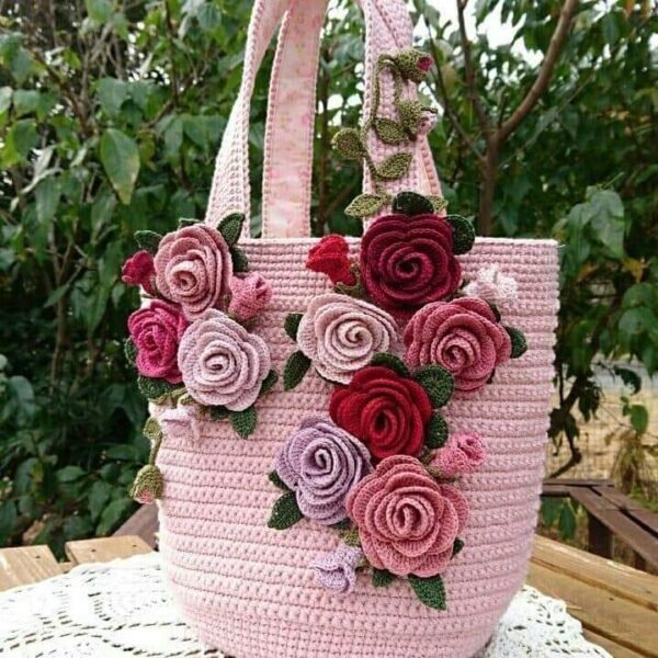 Zupppy Crochet Products Crochet Rose Flower Handbag “Blooming Elegance: Handcrafted Crochet Rose Flower Handbag – A Stylish Blend of Artistry and Functionality for Timeless Fashion Appeal.”