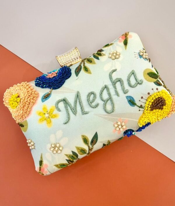 Zupppy Accessories Personalized Designer Printed Embroidery Name Clutch with Detachable Sling Chain
