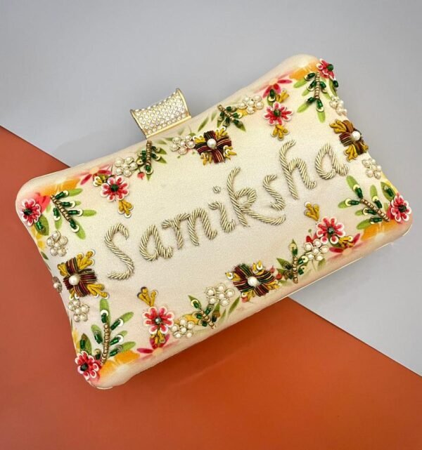 Zupppy Accessories Personalized Designer Printed Embroidery Name Clutch with Detachable Sling Chain