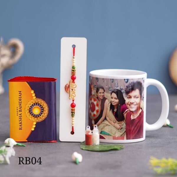 Zupppy Customized Gifts Personalized White Ceramic Mug with Ganeshji Rakhi and KitKat