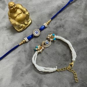 Zupppy Gifts Blue Evil Eye Rakhi Set for Bhaiya and Bhabhi