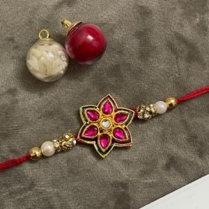 Zupppy Gifts Elegant Pink Kundan Rakhi For Brother With Roli & Chawal
