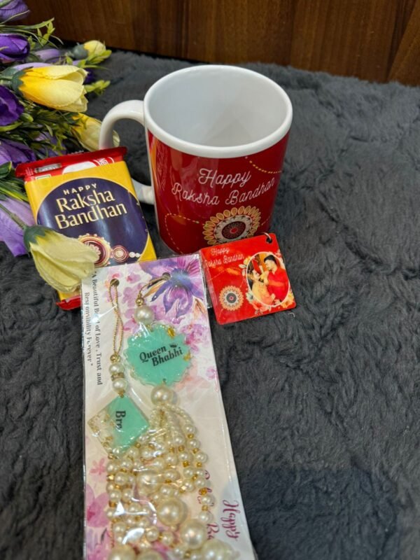 Zupppy Accessories Customized Resin Rakhi & Lumba Set with Mug, Keyring & KitKat – Perfect Raksha Bandhan Gift