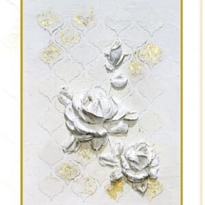 Zupppy Home Decor “A Touch of Gold” – White Roses Embraced by Gold: A Pure Elegance Sculpture for Wall Decor