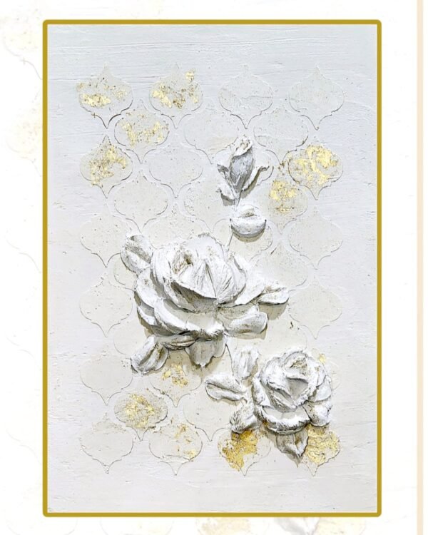 Zupppy Home Decor “A Touch of Gold” – White Roses Embraced by Gold: A Pure Elegance Sculpture for Wall Decor