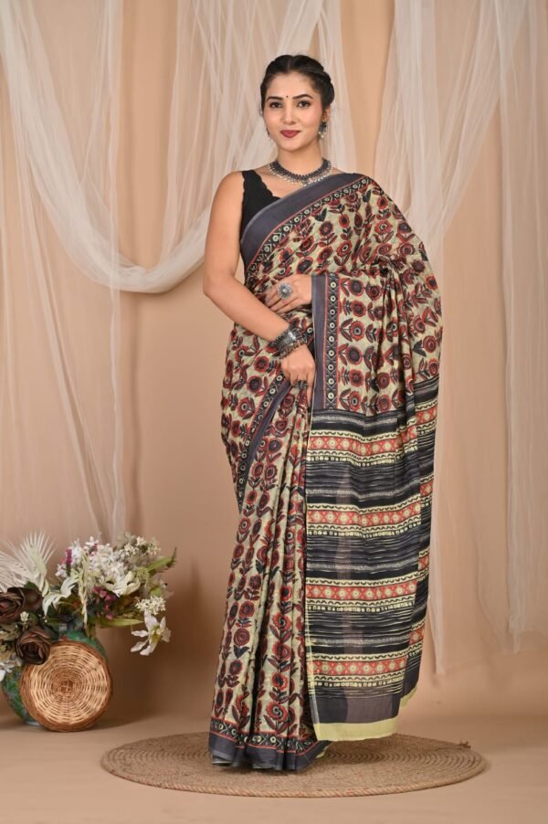 Zupppy Apparel Hand Block Printed Cotton Mul Saree