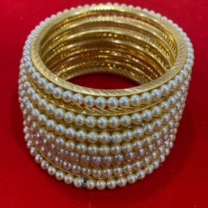 Zupppy Apparel Traditional Ethnic 8 Pcs Gold Tone Pearl Bangles Kangan Set For Woman & Girls Jewelry