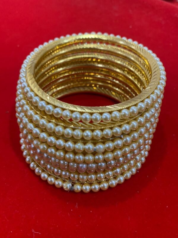 Zupppy Apparel Traditional Ethnic 8 Pcs Gold Tone Pearl Bangles Kangan Set For Woman & Girls Jewelry