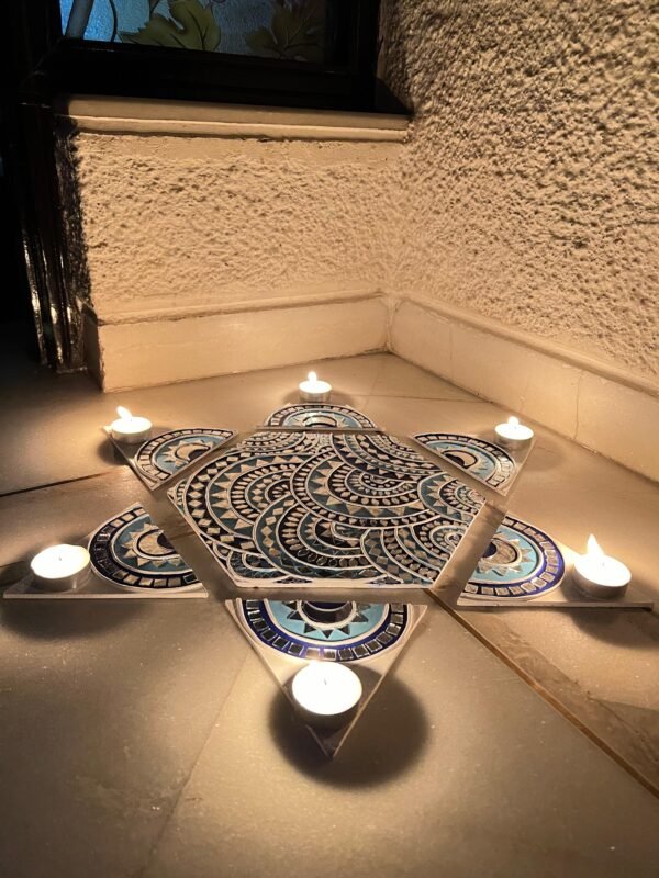 Zupppy Home Decor Handcrafted Blue Lippan Art Rangoli – Elegant Diwali Décor with Mirror Work