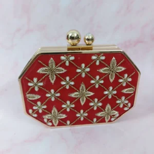 Zupppy Accessories Red Sequin Octagon Bridal Clutch – Vintage Bridal Party Wear with Sling Chain