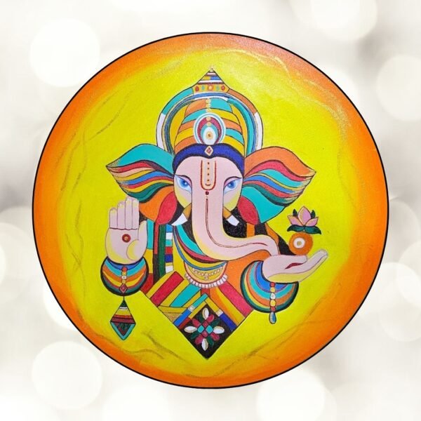 Zupppy Home Decor Ganpati Hand-Painted Acrylic Artwork – 16″ x 16″ Canvas