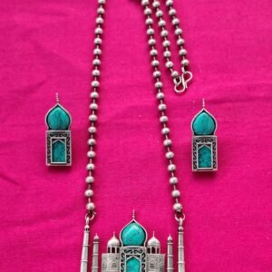 Zupppy Gifts Elegant Turquoise Silver Look Jewelry Collection – Handcrafted Oxidized Necklace and Earrings Set