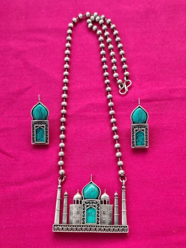 Zupppy Gifts Elegant Turquoise Silver Look Jewelry Collection – Handcrafted Oxidized Necklace and Earrings Set