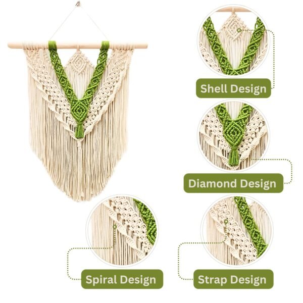 Zupppy Customized Gifts Tailored Knots Wall Hanging Large Handmade Wall Hanger: Elevate Your Space with Crafted And Charm (Leaf Green and Off white) |L|