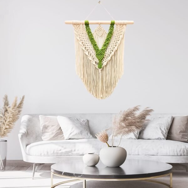 Zupppy Customized Gifts Tailored Knots Wall Hanging Large Handmade Wall Hanger: Elevate Your Space with Crafted And Charm (Leaf Green and Off white) |L|