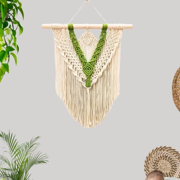 Zupppy Customized Gifts Tailored Knots Wall Hanging Large Handmade Wall Hanger: Elevate Your Space with Crafted And Charm (Leaf Green and Off white) |L|